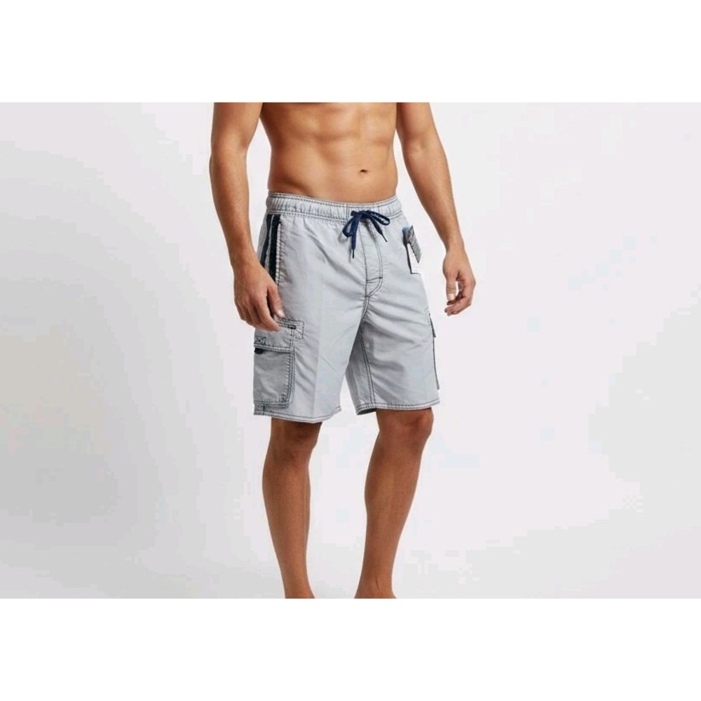 Kanu Surf Board Shorts Gray Swim Beach Cargo Pockets Lined Drawstring Size XXL‎